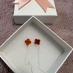 Elegant Gold and Red Clover Earrings